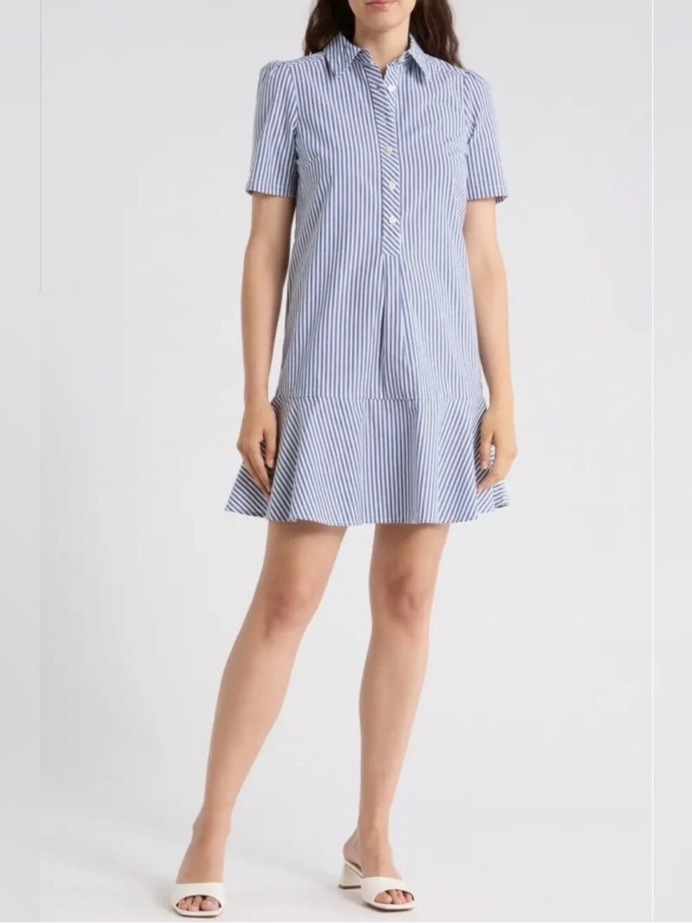 Tommy Hilfiger Ruffle Hem Cotton Striped Shirtdress Blue/White Nautical Size 12